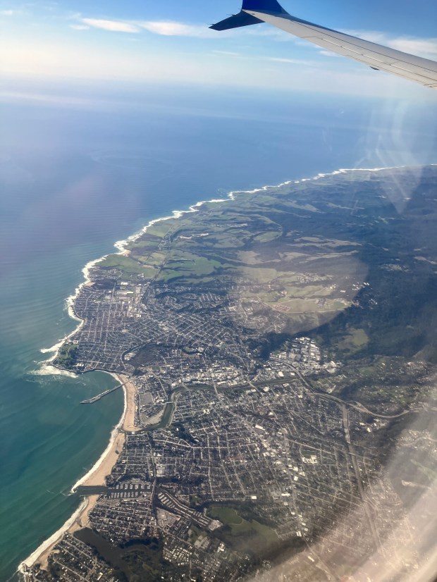 An aerial view of the city of Santa Cruz, California, USA